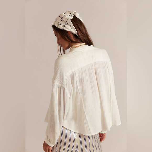 NWT FREE PEOPLE WE THE FREE Valley Double Cloth Shirt In Clean Ivory MSRP $108 - Picture 2 of 11
